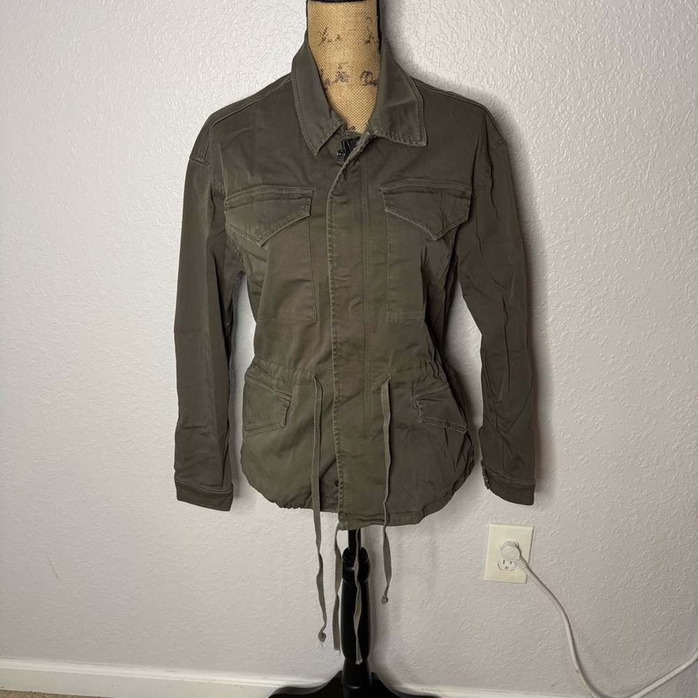 Hudson Cotton Utility Military Jacket Brown Women sz XS Full Zip Pockets Stretch